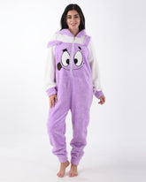 Fur Lavender Jumpsuit with a Zipper in the Middle and Embroidery
