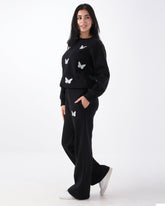 Melton Black Cotton Suit with Butterfly Embroidery