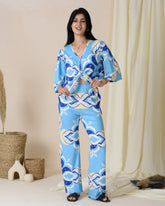 SEA BLUE PRINTED COTTON PAJAMA