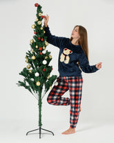 Teddy Velvet Pajama Set – Teddy Embroidered Top with Checkered Pants