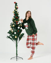 Women Winter Velvet Pajama Set – Snoopy Embroidery & Checkered Pants