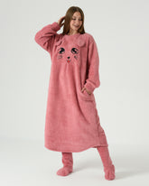 Women's Long Winter Fur Night-Shirt with Socks – Pink Cozy Homewear