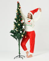 بيجامة فرو شتوي 3 قطع حريمي من Pyjamoda – Red & White Christmas Faux Fur Pajama Set