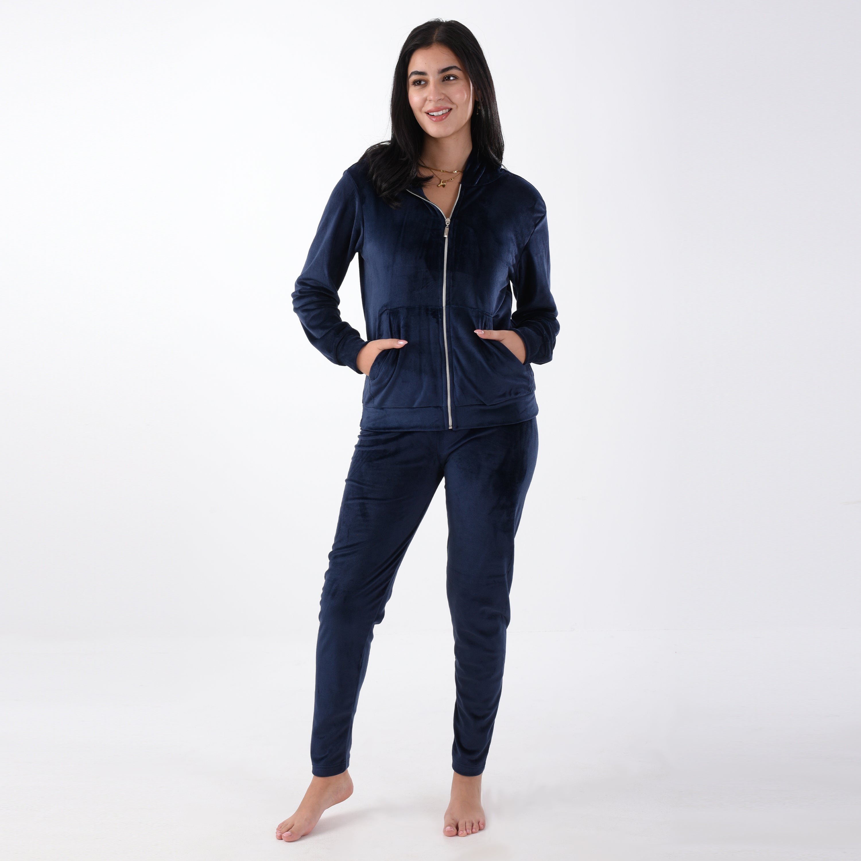 Navy Velvet Zipper Pajama