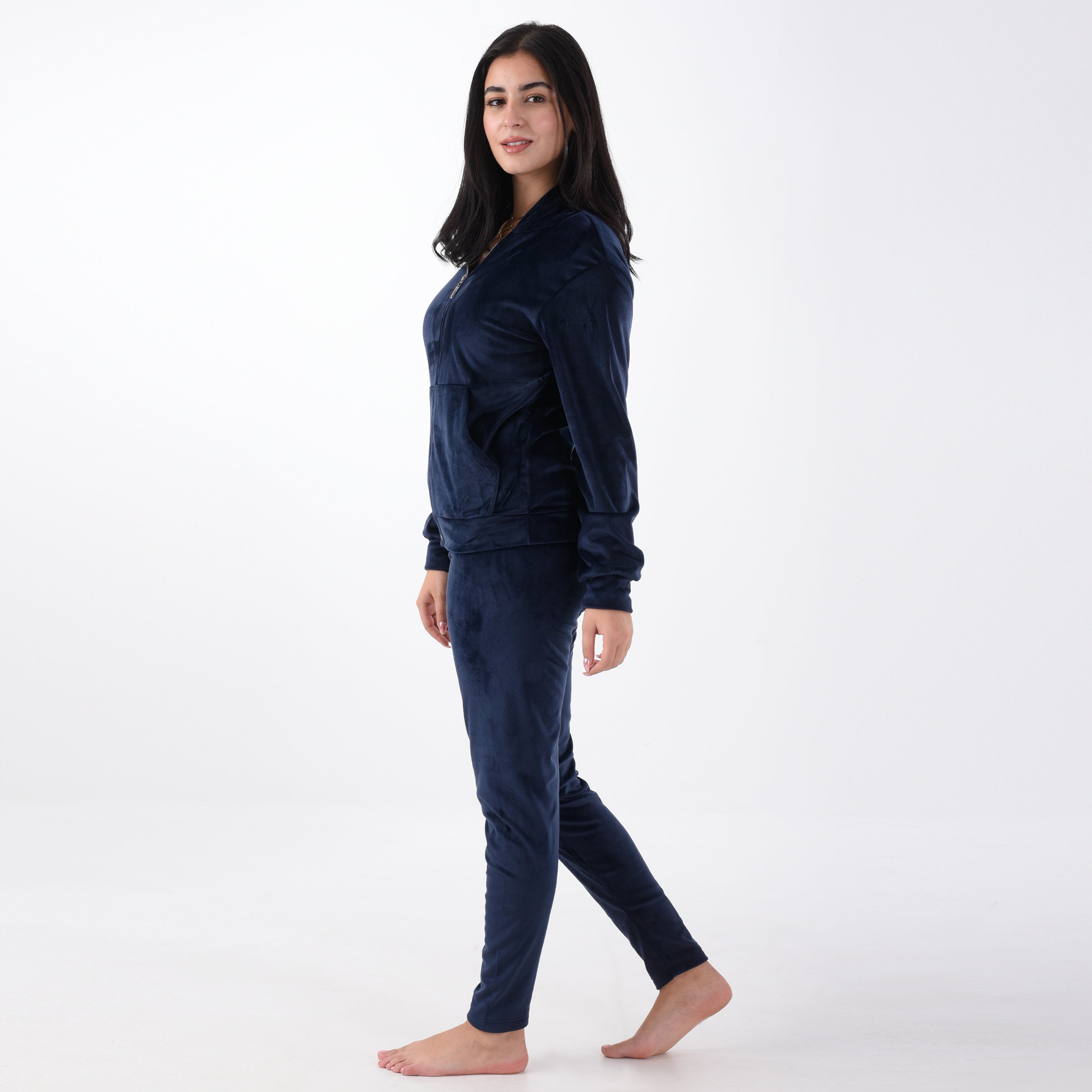 Navy Velvet Zipper Pajama