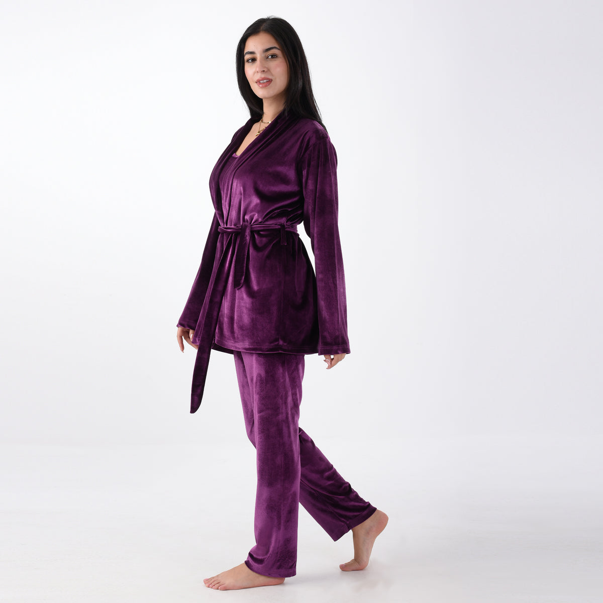 Purple French Velvet 3 Pieces Pajama