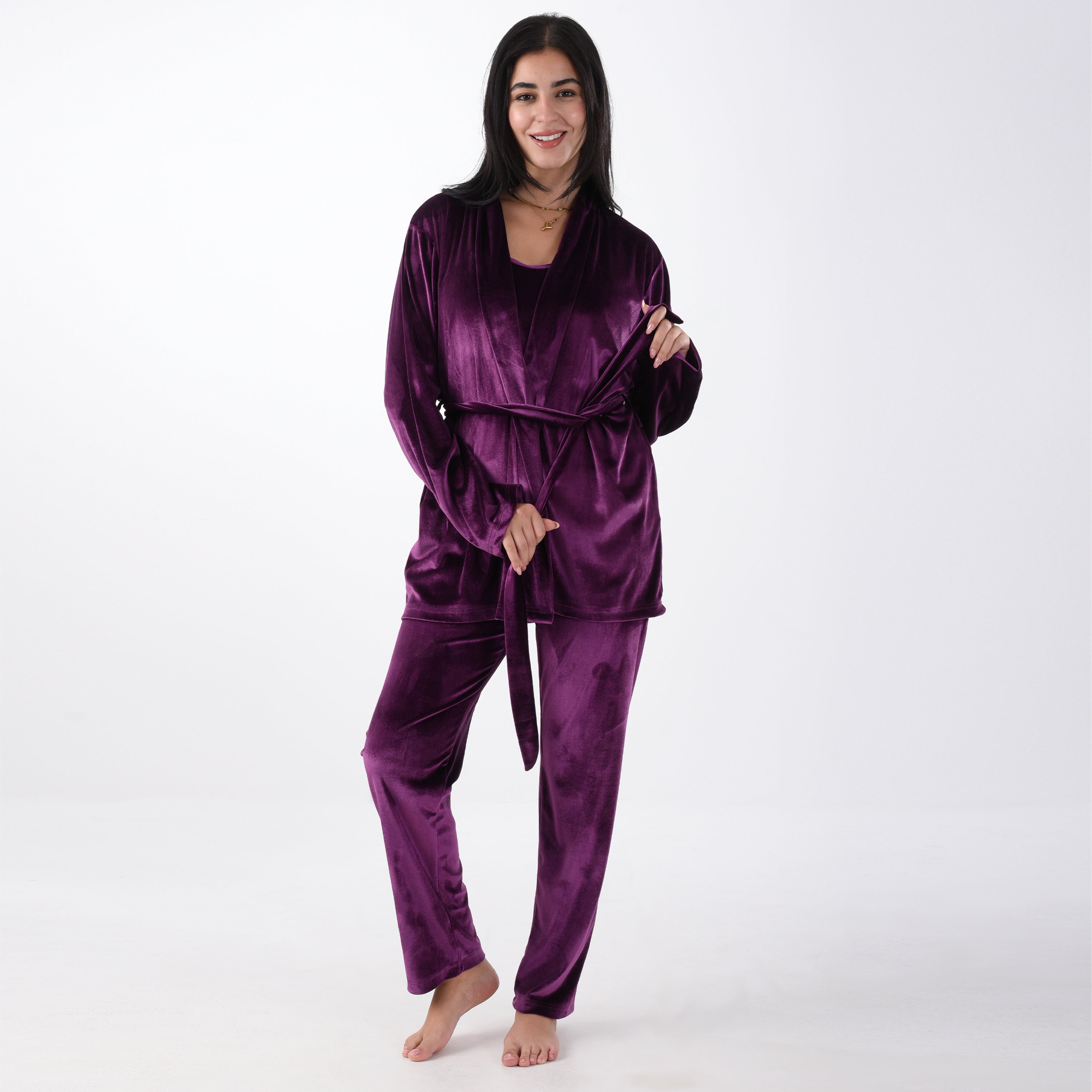 Purple French Velvet 3 Pieces Pajama