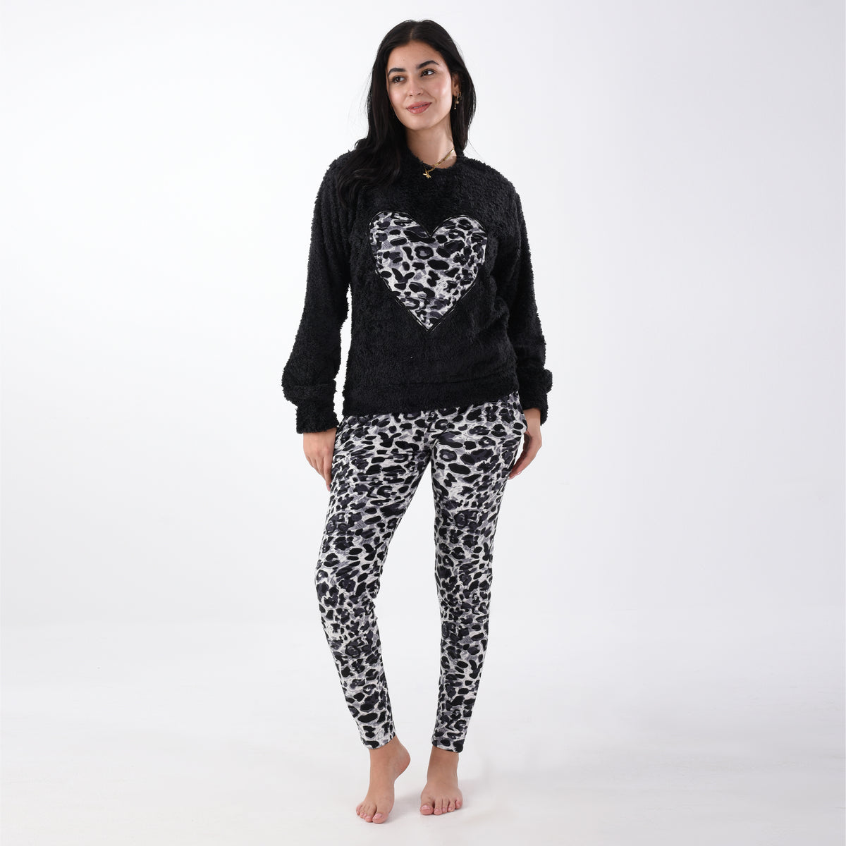 Tiger Black Heart fur pajama with velour pants