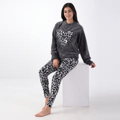 Tiger Gray Heart fur pajama with velour pants