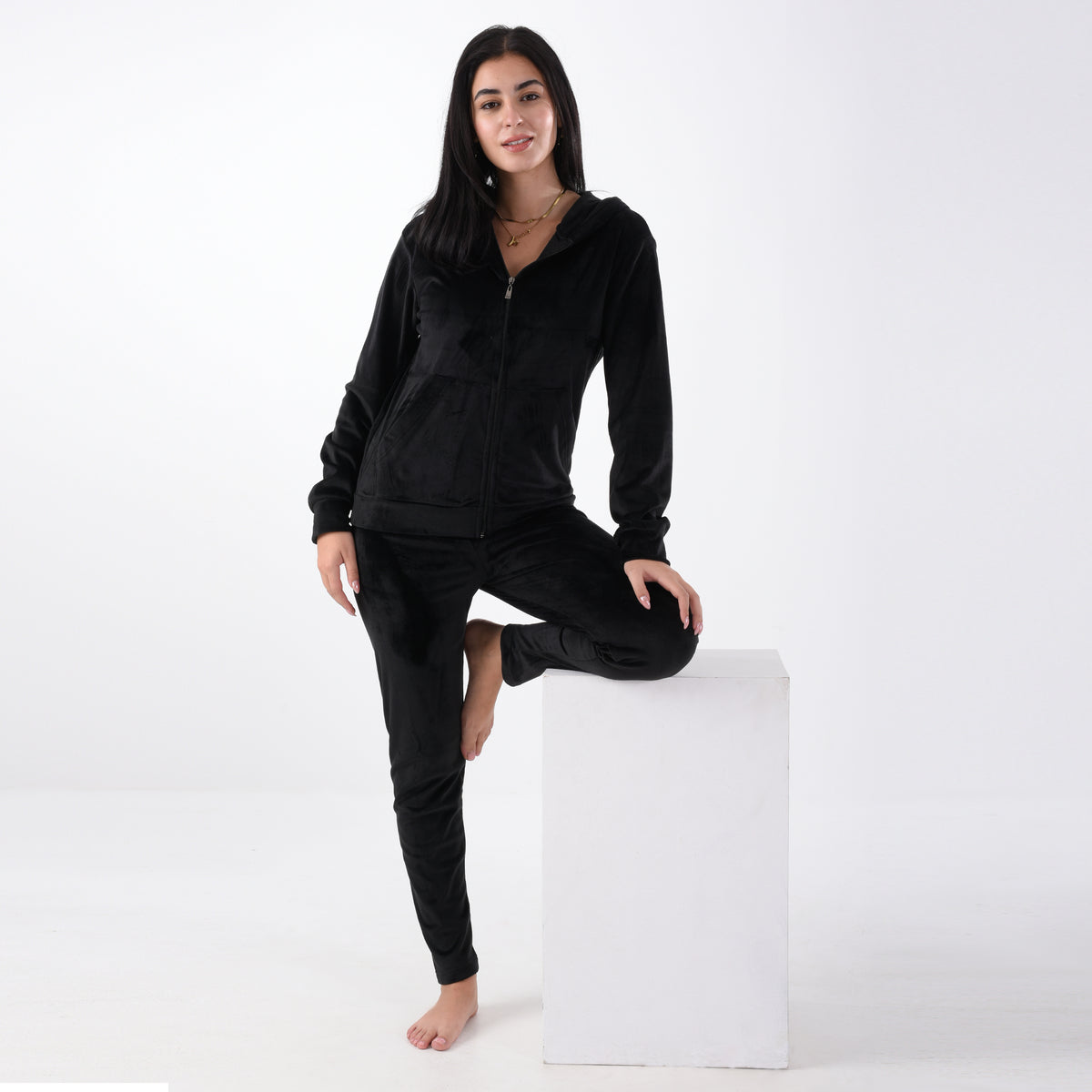 Black Velvet Zipper Pajama