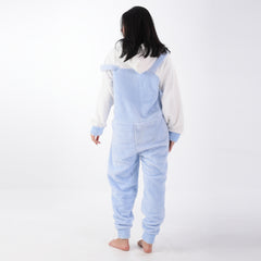 Fur Baby Blue Jumpsuit with a Zipper in the Middle and Embroidery