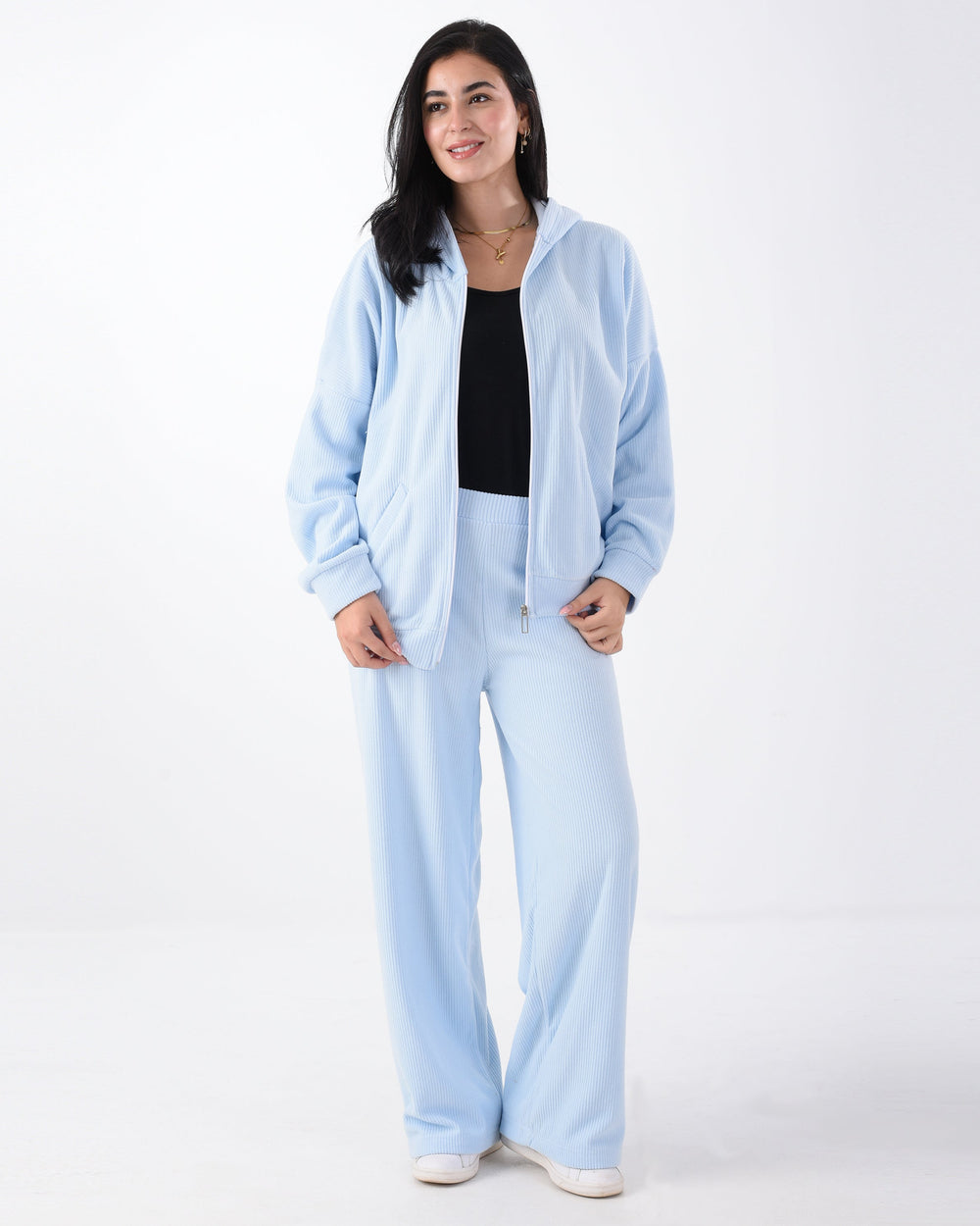 Two-pieces aqua blue ribbed pajama (OVER SIZE)