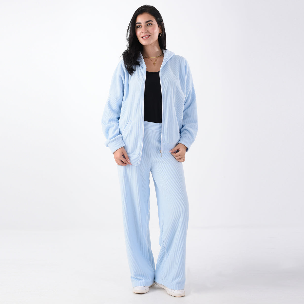 Two-pieces aqua blue ribbed pajama (OVER SIZE)