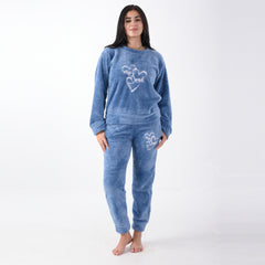 Petroleum-Treated Fur Pajama with White Heart Embroidery