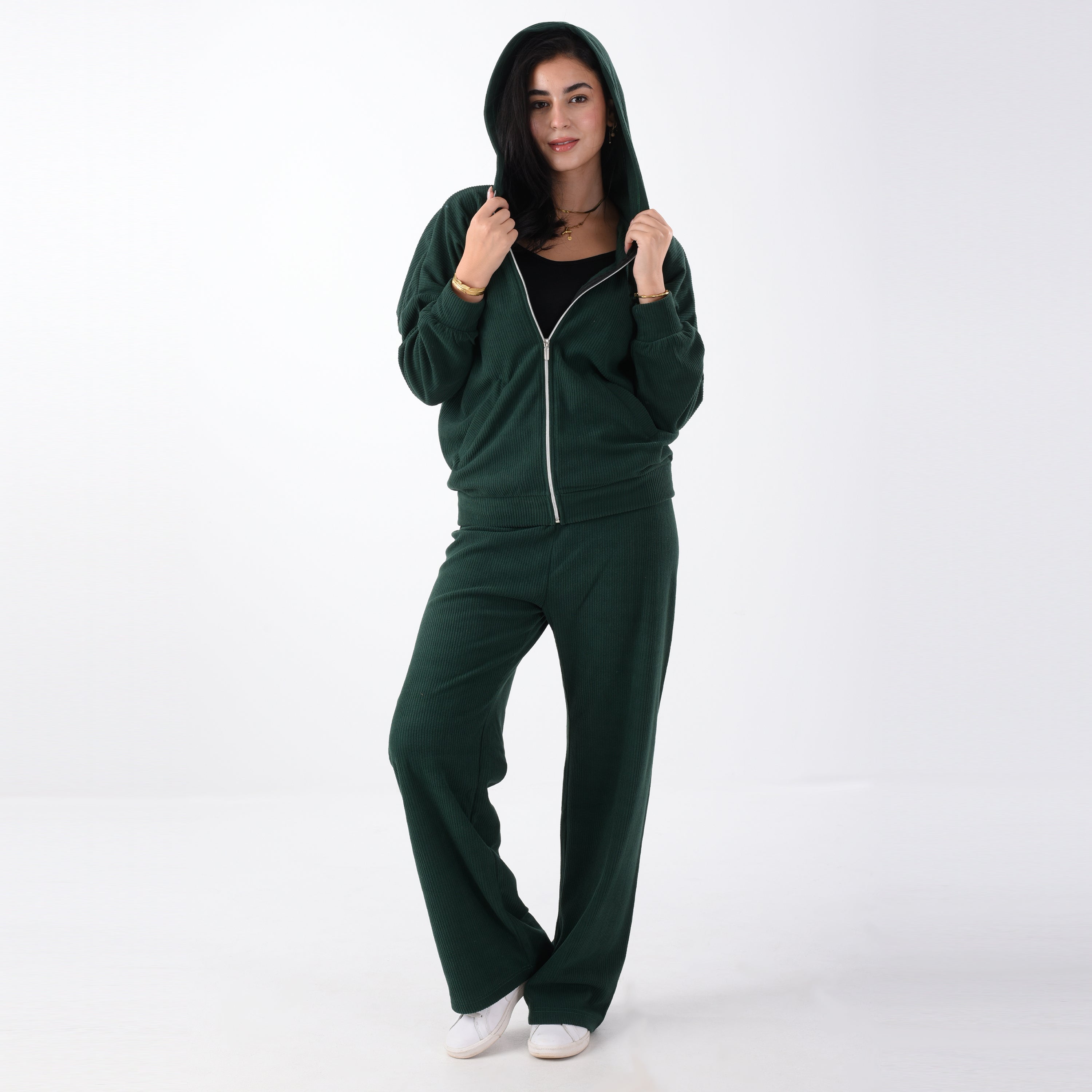 Two-pieces emerald green ribbed pajama (OVER SIZE)