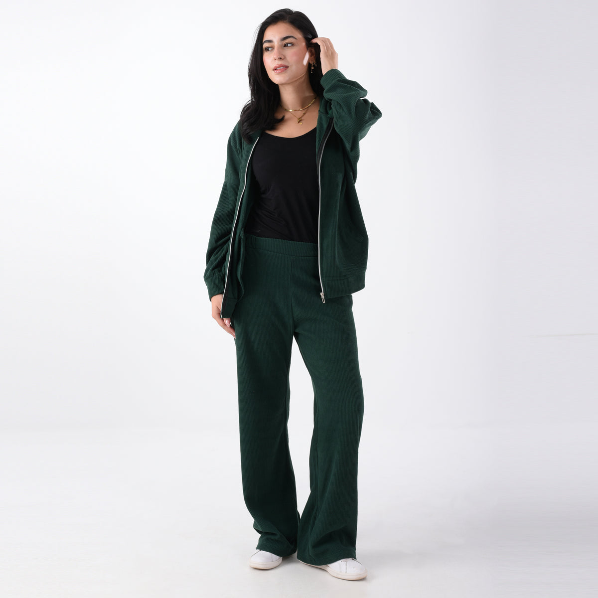 Two-pieces emerald green ribbed pajama (OVER SIZE)