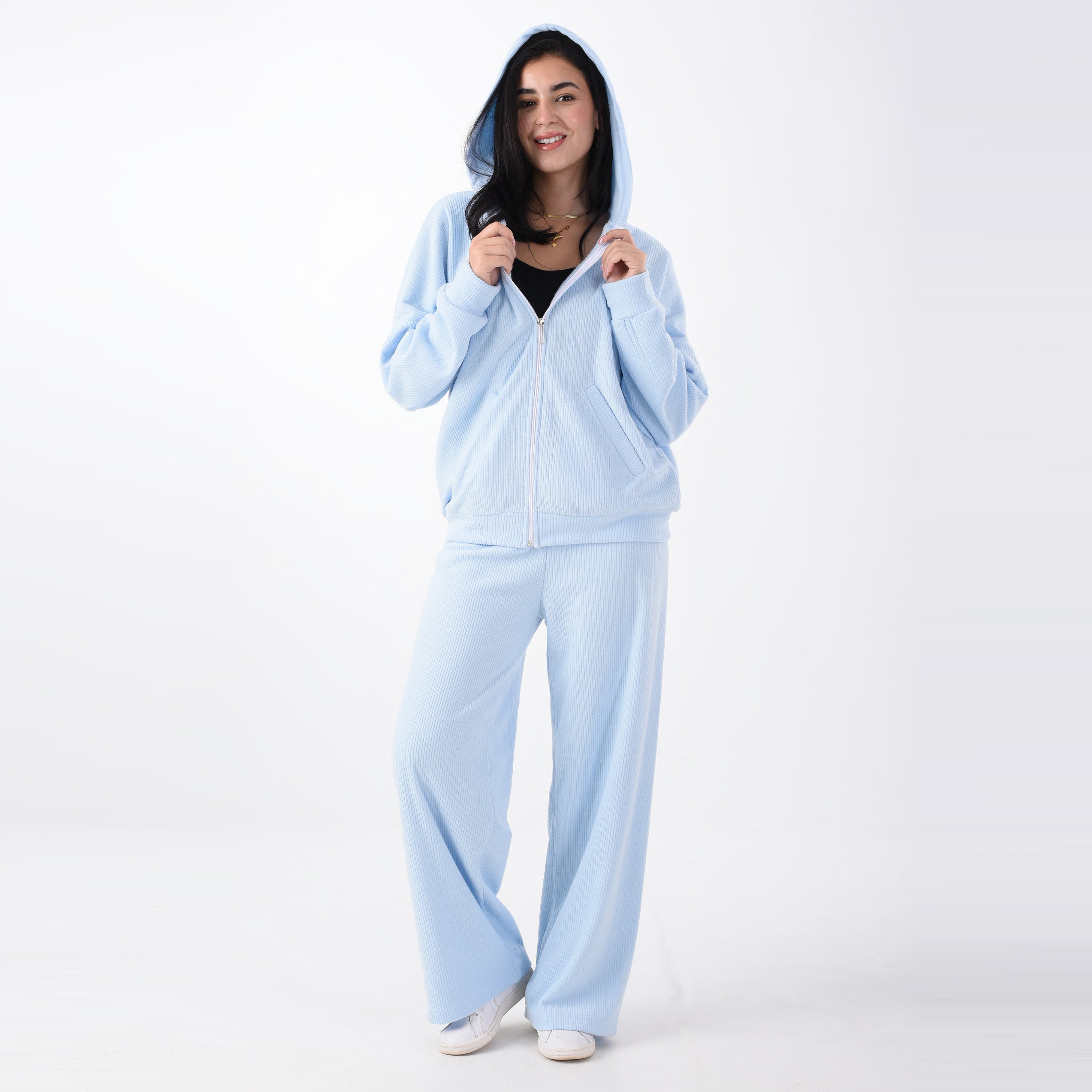 Two-pieces aqua blue ribbed pajama (OVER SIZE)