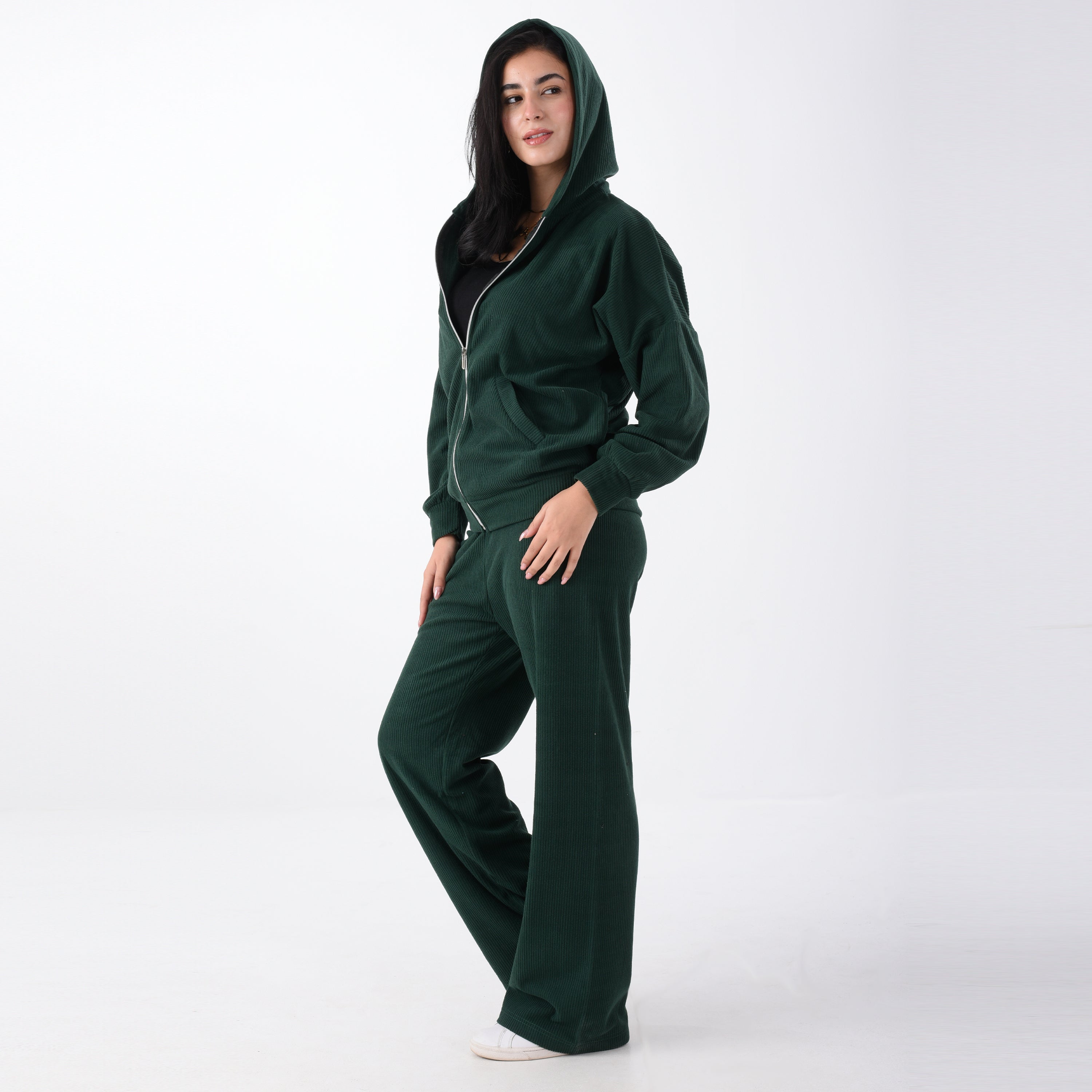 Two-pieces emerald green ribbed pajama (OVER SIZE)