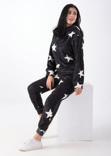 Stars Black Fur Printed Pajama