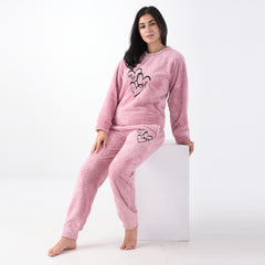 Kashmir-Treated Fur Pajama with White Heart Embroidery