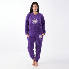 Two-Pieces Purple Fur Pajama with Rose Embroidery