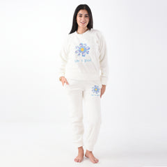 Two-Pieces White Fur Pajama with Rose Embroidery