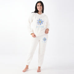 Two-Pieces White Fur Pajama with Rose Embroidery