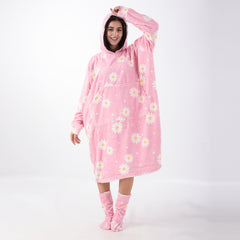 Floral Printed Fur Nightshirt with Fur Laklok