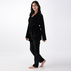 French Velvet 3 pieces Black Pajama