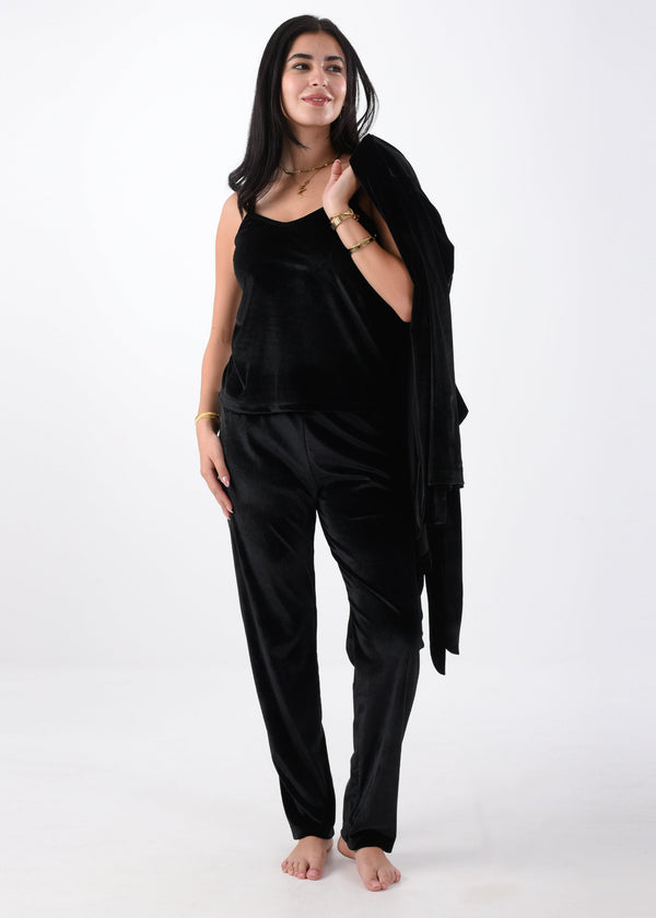 French Velvet 3 pieces Black Pajama
