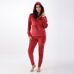 Maroon Velvet Zipper Pajama