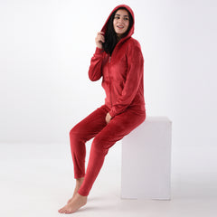 Maroon Velvet Zipper Pajama