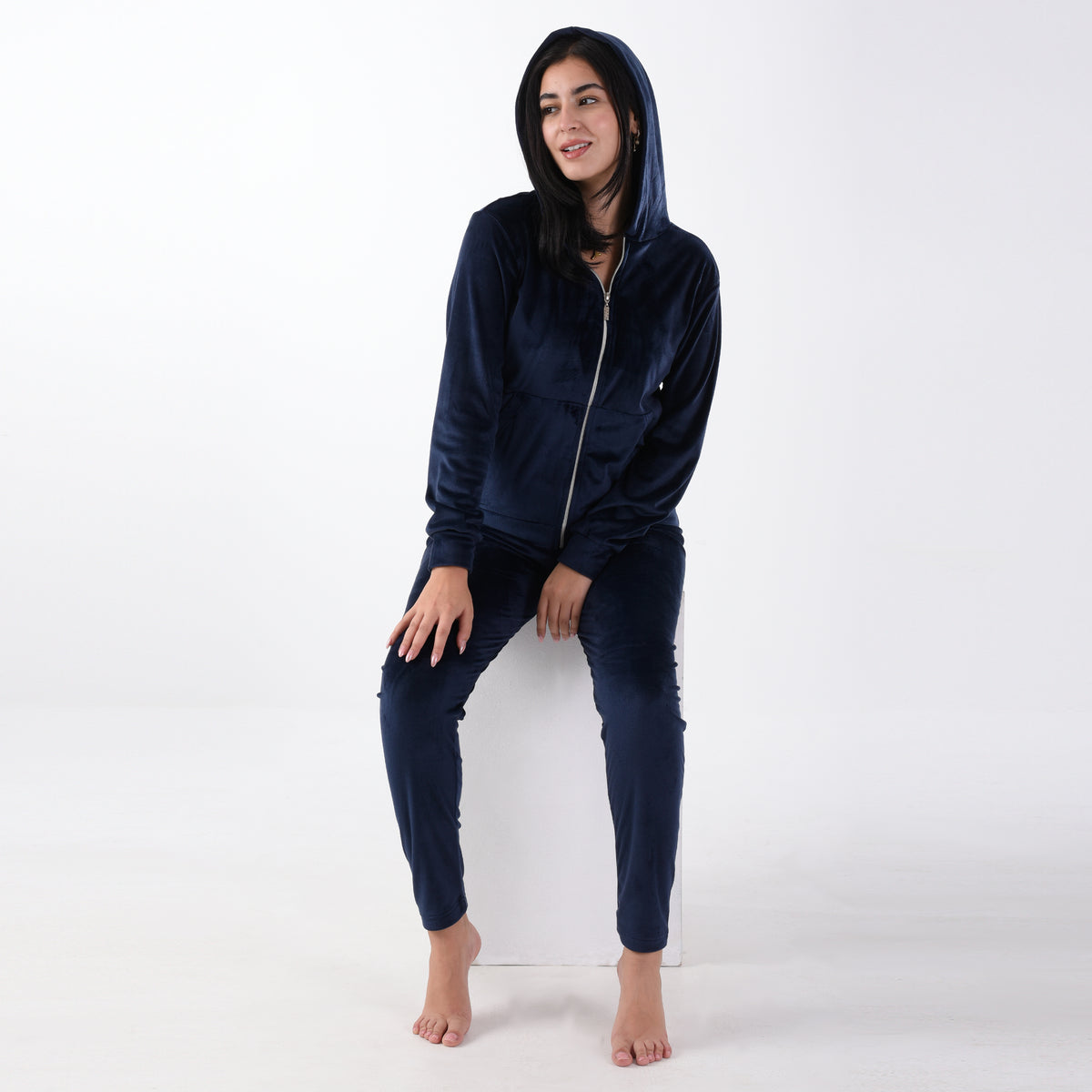 Navy Velvet Zipper Pajama