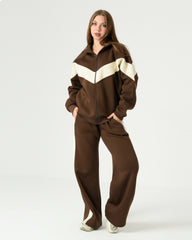Women's Milton Winter Tracksuit – Brown & Beige Oversized Set
