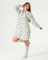 Women's Winter Sleep Shirt with Matching Socks – Soft Fleece Heart Print