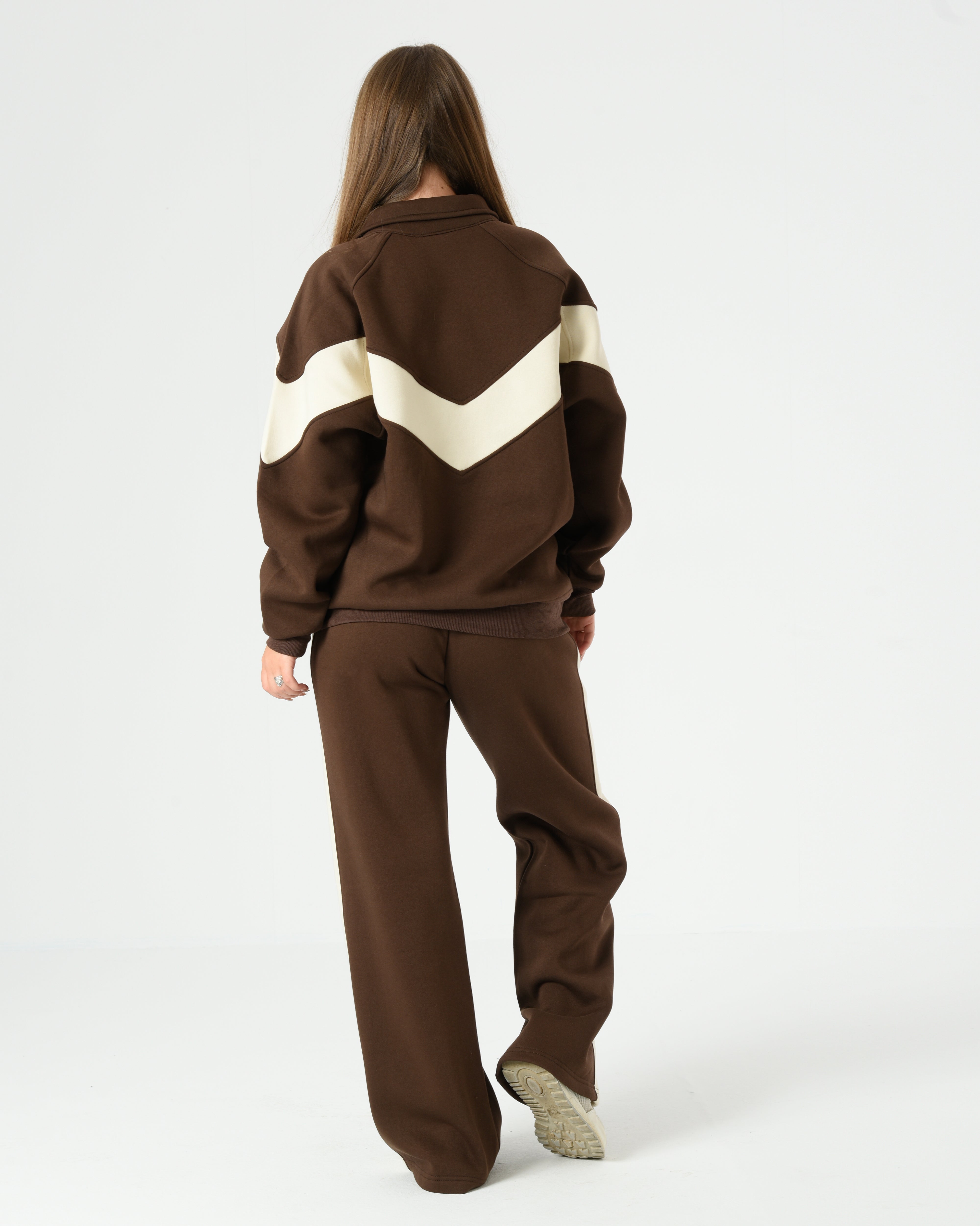 Women's Milton Winter Tracksuit – Brown & Beige Oversized Set
