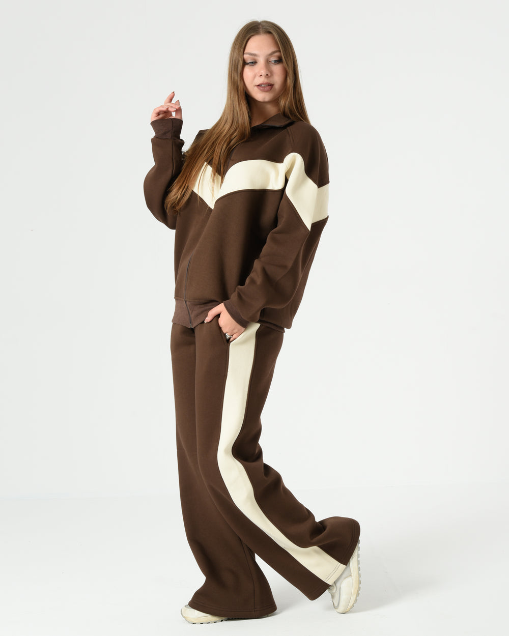 Women's Milton Winter Tracksuit – Brown & Beige Oversized Set