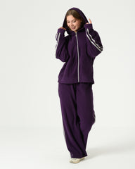 Purple Ribbed Velvet Tracksuit with Silver Stripes