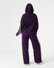Purple Ribbed Velvet Tracksuit with Silver Stripes