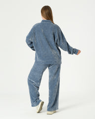Women's Washed Velvet Pajama Set – Oversized Winter Lounge Wear