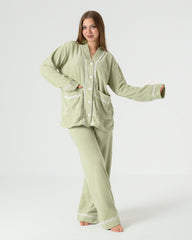 Ribbed Velvet Pajama Set with Lace Trim