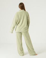 Ribbed Velvet Pajama Set with Lace Trim