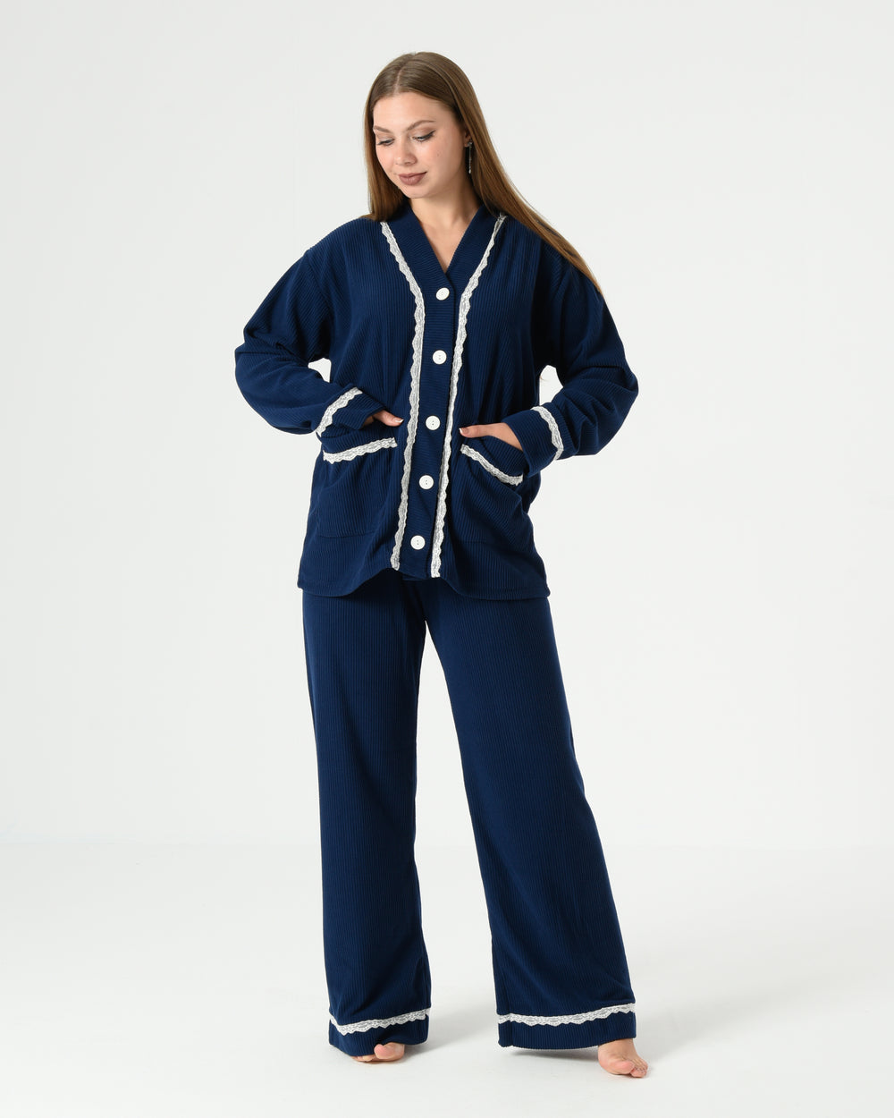 women winter velvet pajama navy pyjamoda
