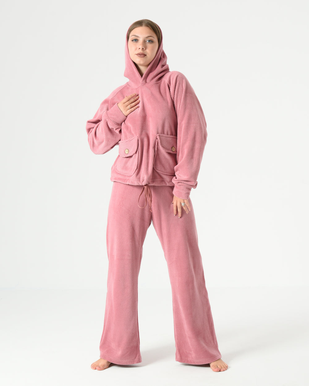 Ribbed Velvet Pajama Set – Lined Winter Homewear