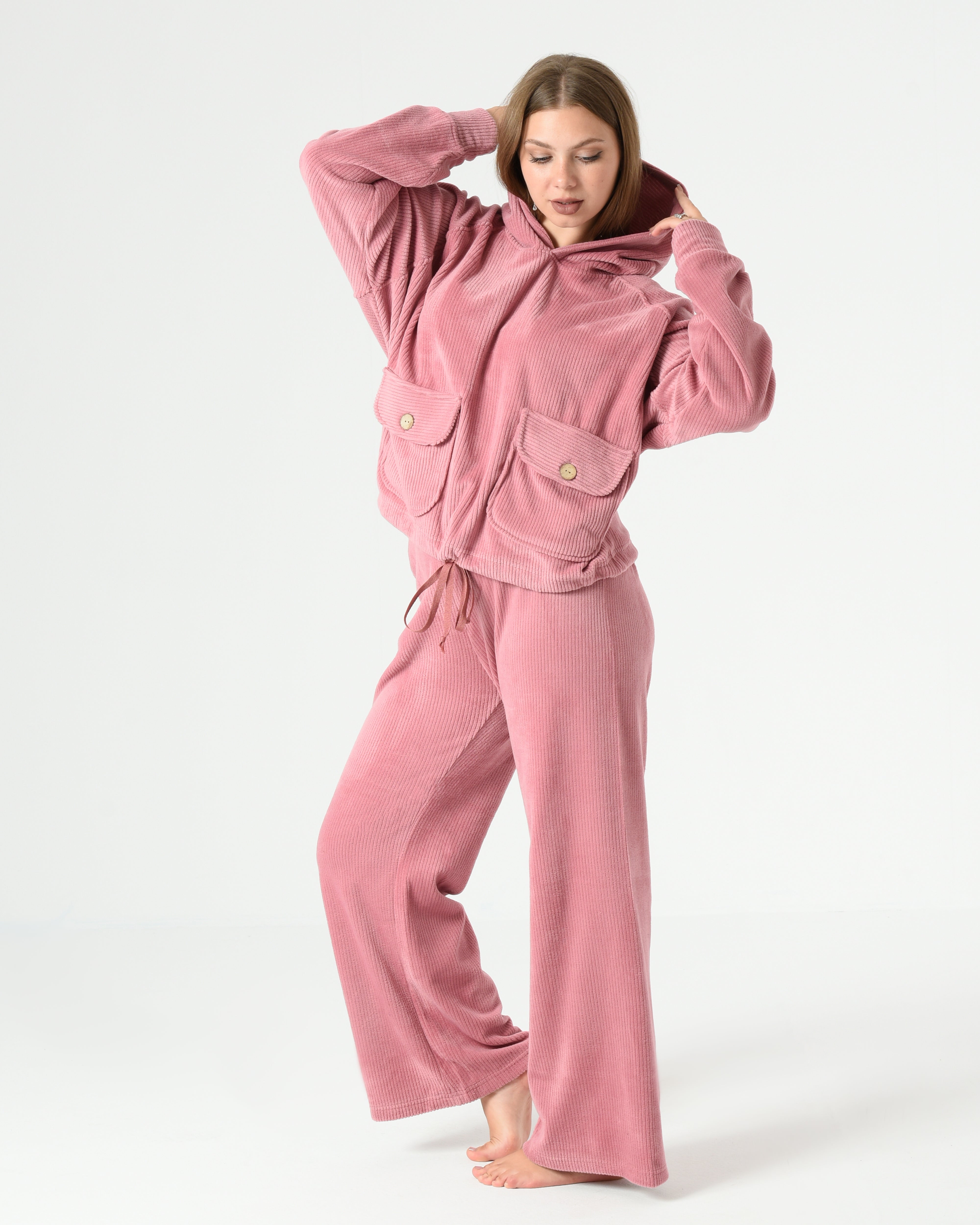 Ribbed Velvet Pajama Set – Lined Winter Homewear
