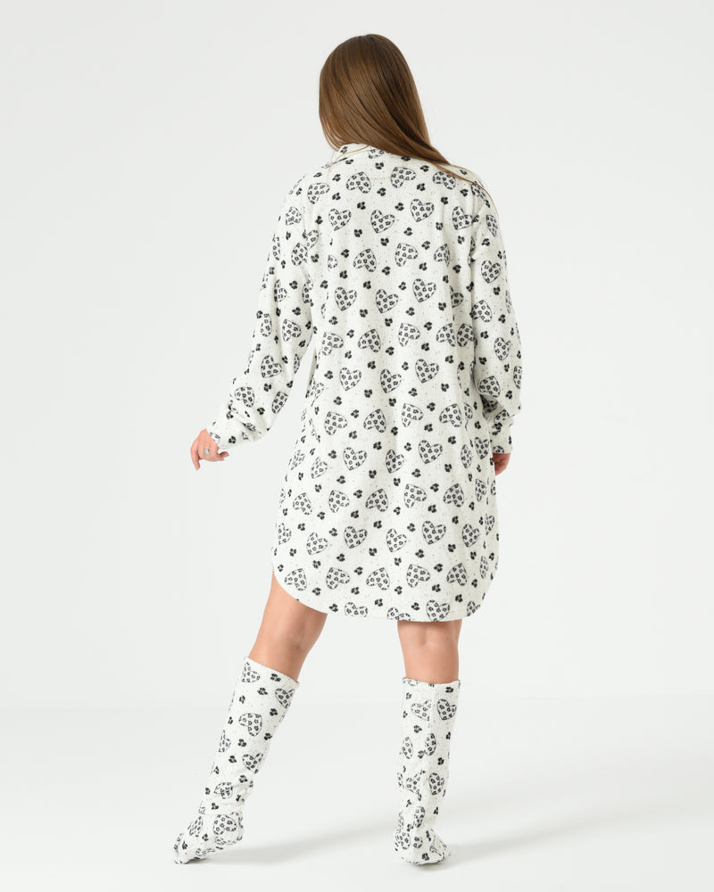 Women's Winter Sleep Shirt with Matching Socks – Soft Fleece Heart Print