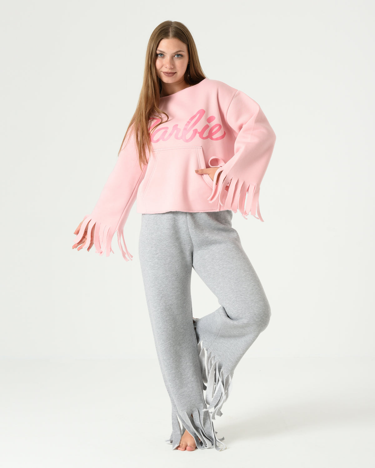 Fringe Sleeves Premium Milton Cotton Tracksuit – "Barbie" Design