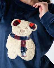Teddy Velvet Pajama Set – Teddy Embroidered Top with Checkered Pants
