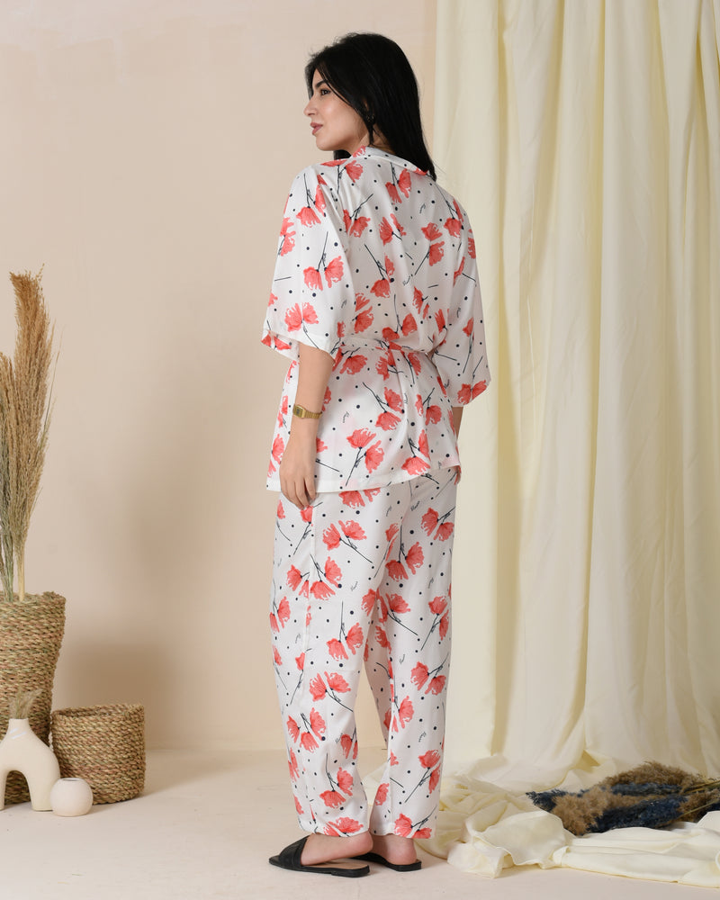 Red Satin Cotton Pajama Set