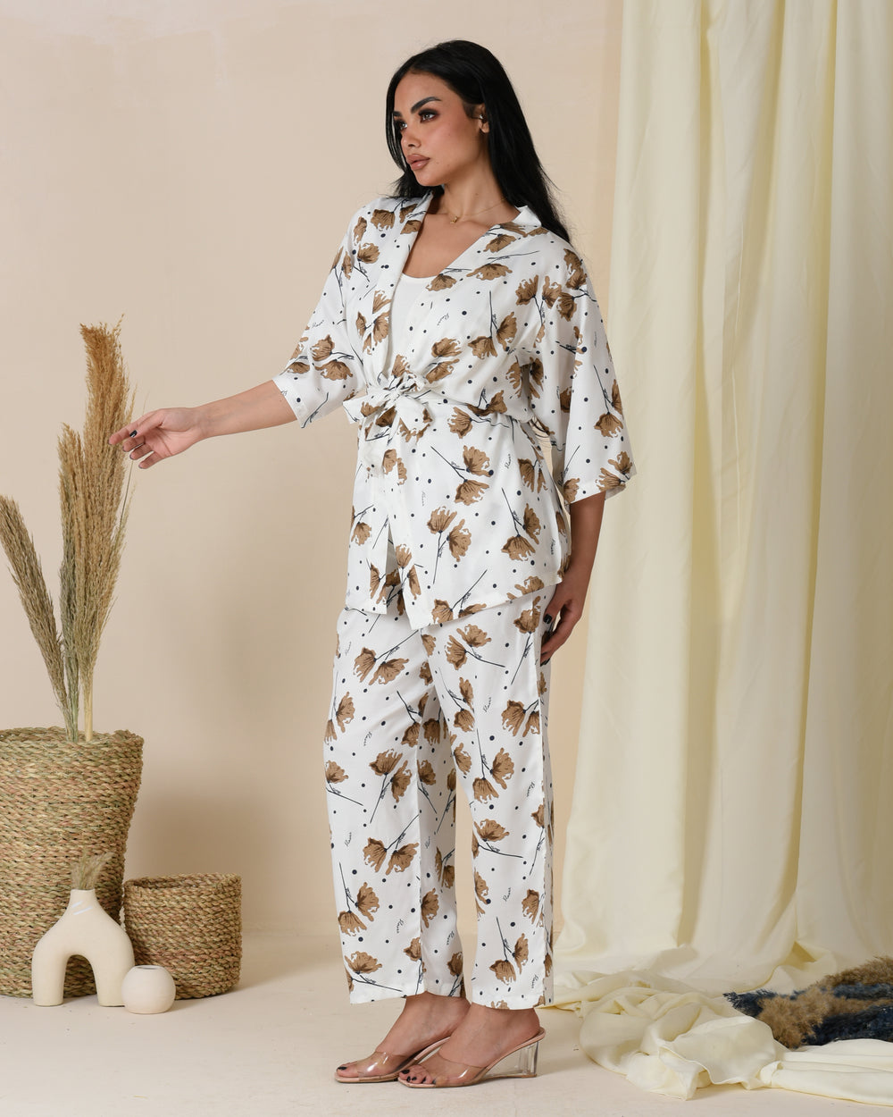 Brown Satin Cotton Pajama